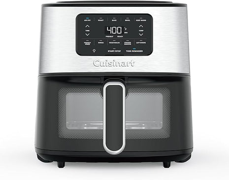 Cuisinart Air Fryer, 6-Quart Basket Large Fryer with 5 Cooking Functions to Roast, Bake, Broil, Air Fry and Keep Warm, 5 Airfryer Presets, Dishwasher-Safe Parts, AIR-200, Stainless Steel & Black