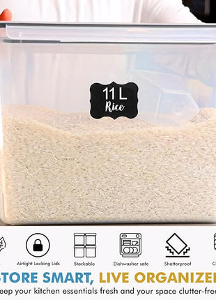 Shazo 2 PC (11L | 372 oz) Flour Sugar Storage Containers with Easy Carry Handle - Plastic Extra Large Food Storage Containers with Lids for Rice Cereal, BPA Free & Airtight Kitchen Pantry Organization