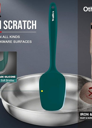 Walfos Silicone Spatula Set of 5 - (600°F) High Heat Resistant Dark Green Kitchen Scraper Spatulas, One-Pieces Seamless Design, Perfect for Cooking Mixing & Baking - BPA Free and Dishwasher Safe