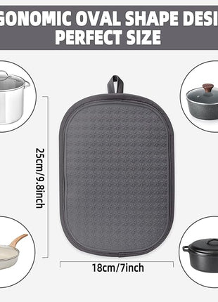 Hovico 2PCS Silicone Pot Holders, Oven Mitts Heat Resistant Hot Pads with Pockets, Non Slip Pot Holder for Kitchen Baking and Cooking| 9.8 x 7 Inches | Towel Cloth Interior Lining - Gray