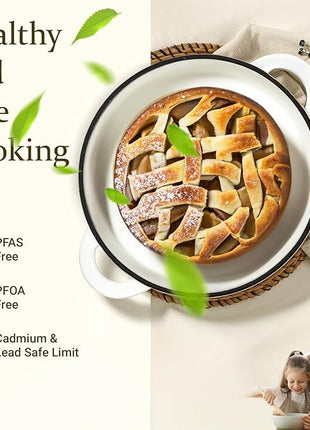 Overmont Enameled Cast Iron Dutch Oven - 5.5QT Pot with Lid Cookbook & Cotton Potholders - Heavy-Duty Cookware for Braising, Stews, Roasting, Bread Baking Pearl White