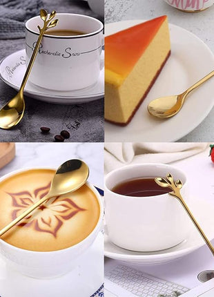 AnSaw Elegant Gold Leaf Coffee Spoons - 10-Piece, 4.7" Mini Stainless Steel Espresso & Dessert Tea Spoons, Perfect for Demitasse & Small Servings