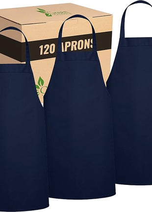 GREEN LIFESTYLE 120 Pack Professional Chef Apron– Grilling Aprons for Men, Waterproof Cooking Apron for BBQ, Work or Restaurant Use, Kitchen Aprons for Women – Navy Blue, No Pockets