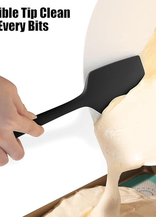 3-Piece Silicone Spatula Scrapers: Doosu 600°F Heat Resistant Food Grade Kitchen BPA Free Rubber Baking Cooking Tool Nonstick Utensil Set for Mixing, Scraping, Folding, Stirring, Serving (Black)