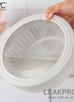 COOK WITH COLOR Prep Bowls with Lids- Wide and Deep Nesting Plastic Small Mixing Bowl Set with Lids, 8 Piece Set - Wide Bowls, Grey/Pink