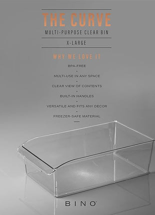 BINO | Plastic Storage Bins, X-Large | THE CURVE COLLECTION | Multi-Use Organizer Bins | Built-In Handle | BPA-Free | Pantry Organization | Home Organization | Fridge and Freezer Organizer