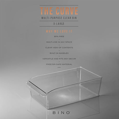 BINO | Plastic Storage Bins, X-Large | THE CURVE COLLECTION | Multi-Use Organizer Bins | Built-In Handle | BPA-Free | Pantry Organization | Home Organization | Fridge and Freezer Organizer