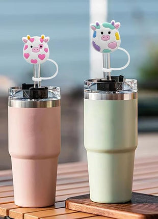 Straw Cover Cap for Stanley Cup 30 Oz 40 Oz Tumblers - 10mm Cute Cow Straw Tips Covers,Silicone Straw Toppers, Funny Animals Straw Covers Cap Plugs,Anti-dust Straw Tip Drinking Straw Tips Lids