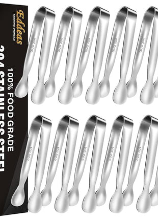 Mini Tongs For Serving Food，Set fo 12 Small Tongs For Appetizers，Small Stainless Steel Metal Cooking Tong，for Tea Party Coffee Bar, 4 inch Sugar Tong - Silver