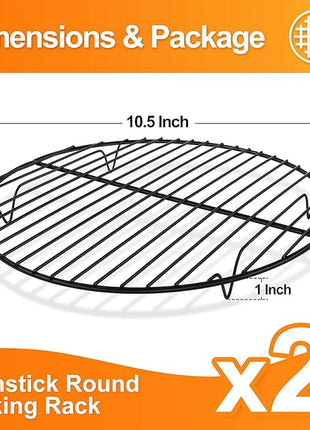 P&P CHEF Round Cooling Rack Set, Round Wire Racks for Cooking Baking, Fit Air Fryer & Oven, Stainless Steel Core with Nonstick Coatings, Black, 2 PCS - 10.5 Inch