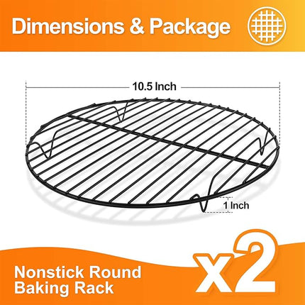 P&P CHEF Round Cooling Rack Set, Round Wire Racks for Cooking Baking, Fit Air Fryer & Oven, Stainless Steel Core with Nonstick Coatings, Black, 2 PCS - 10.5 Inch