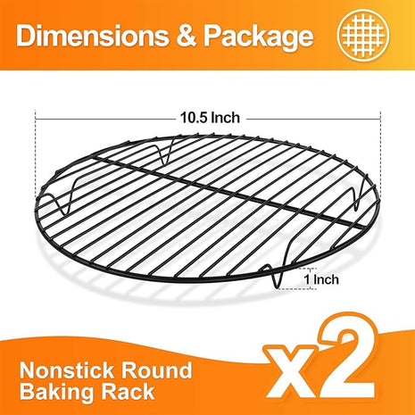 P&P CHEF Round Cooling Rack Set, Round Wire Racks for Cooking Baking, Fit Air Fryer & Oven, Stainless Steel Core with Nonstick Coatings, Black, 2 PCS - 10.5 Inch
