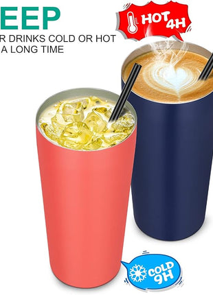 VEGOND 20oz Tumbler Bulk with Lid and Straw 1 Pack, Stainless Steel Vacuum Insulated Tumbler, Double Wall Coffee Cup Travel Mug, Navy Blue