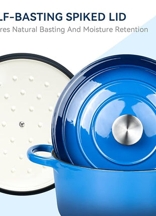 Miereirl 6 Quart Enameled Dutch Oven Pot with Lid, Cast Iron Dutch Oven with Dual Handles for Bread Baking, Cooking, Non-stick Enamel Coated Cookware (Dark Blue)