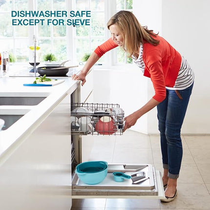 Mixing Bowls-Plastic Nesting Mixing Bowl Set of 8, Kitchen Gadgets for Apartments Space Saving, Including Measuring Cups Sifter Colander, Easy Storage Cooking Baking, Rv Camper Accessories, No BPA