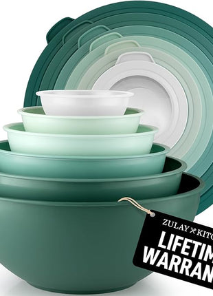 Zulay Kitchen 12 Piece Plastic Mixing Bowls with Lids Set - Colorful Mixing Bowl Set for Kitchen - Nesting Bowls with Lids Set - Microwave and Freezer Safe (Turquoise Ombre)