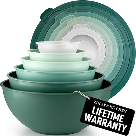 Zulay Kitchen 12 Piece Plastic Mixing Bowls with Lids Set - Colorful Mixing Bowl Set for Kitchen - Nesting Bowls with Lids Set - Microwave and Freezer Safe (Turquoise Ombre)