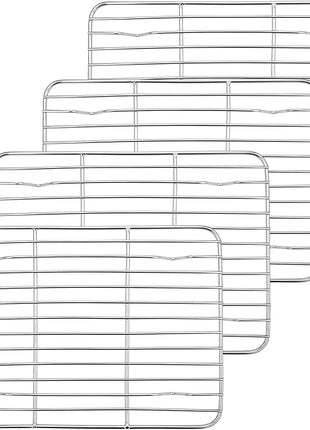 P&P CHEF Baking Cooling Rack Set for Cooking Roasting, 4-Piece Stainless Steel Wire Racks for Oven Use, Healthy & Dishwasher Safe, Rectangle, 9.7 Inch