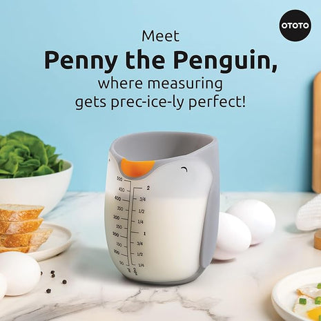 OTOTO Penny Penguin Silicone Measuring Cups for Cooking - 500ml 2 Cup Cute Measuring Cups for Baking, BPA-Free, Microwave Safe, Penguin Gifts, Cute Kitchen Accessories, Funny White Elephant Gifts