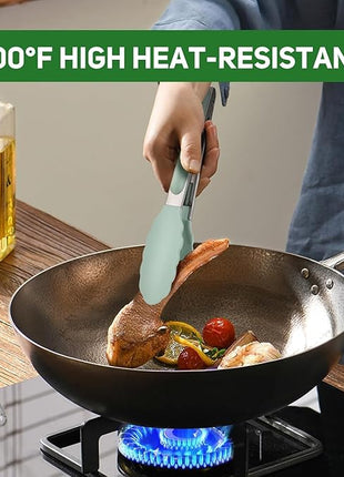 Kitchen Tongs, Set of 3 Stainless Steel Tongs with Silicone Tips Locking Cooking Tongs 600ºF Heat Resistant Tong for Cooking BBQ Grilling Air Fryer Serving Food Salads, 7"+9"+12" Light Green