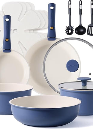 CAROTE 17pcs Pots and Pans Set, Nonstick Cookware Set Detachable Handle, Induction Kitchen Cookware Sets Non Stick with Removable Handle, RV Cookware Set, Oven Safe