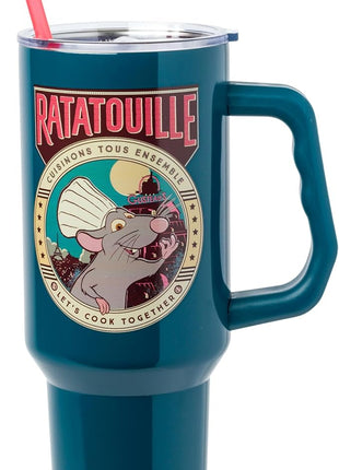 Silver Buffalo Disney Pixar Ratatouille Remy Let's Cook Together Stainless Steel Tumbler with Handle and Straw, Fits in Standard Cup Holder, 40 Ounces