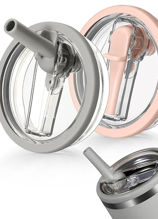 40oz Flip Straw Leak Proof Lid for Stanley H2.0 Quencher Protour Tumbler, 2 Pack Spill Proof Lid Replacement Straw Cover Top for 40 OZ Stanley Cup Accessories (Ash, Light Nectarine)