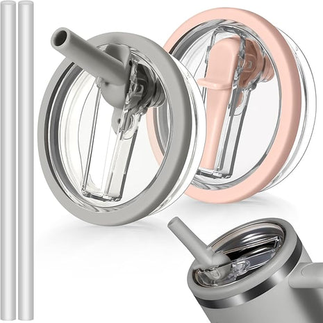 40oz Flip Straw Leak Proof Lid for Stanley H2.0 Quencher Protour Tumbler, 2 Pack Spill Proof Lid Replacement Straw Cover Top for 40 OZ Stanley Cup Accessories (Ash, Light Nectarine)