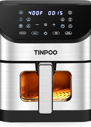 Air Fryer TINPOO 6.2 QT Oilless Large Capacity 1500W Oven Air Fryers Healthy Cooker with 10 Preset, Visual Cooking Window, Non-Stick Basket