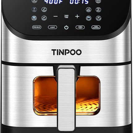 Air Fryer TINPOO 6.2 QT Oilless Large Capacity 1500W Oven Air Fryers Healthy Cooker with 10 Preset, Visual Cooking Window, Non-Stick Basket