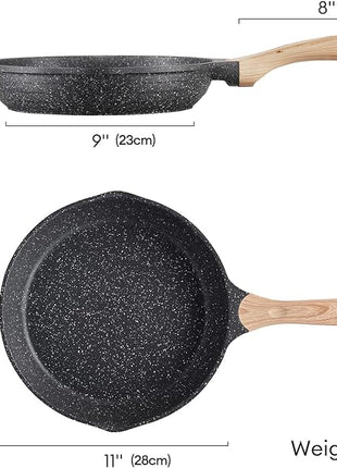JEETEE 11 Inch Nonstick Frying Pan, Stone Coating Cookware, Nonstick Omelette Pan with Heat-Resistant Handle, Compatible with All Stoves (Grey)