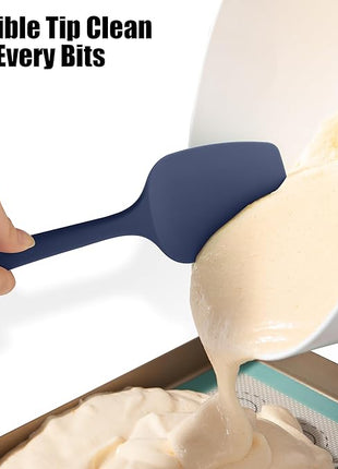 Heat Resistant Silicone Spoon Spatula, Doosu 600°F High Temp Flexible Cooking Spoons Kitchen Rubber Spoonula Scratch-Proof for Mixing Stirring Scraping Serving Non-Stick Cookware (11.4in, Navy Blue)