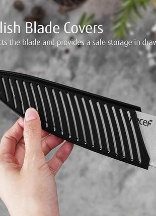 hecef Silver Kitchen knife set of 3, Satin Finish Blade with Hollow Handle, includes 8" Chef, 5" Utility and 3.5" paring knife