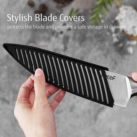 hecef Silver Kitchen knife set of 3, Satin Finish Blade with Hollow Handle, includes 8" Chef, 5" Utility and 3.5" paring knife