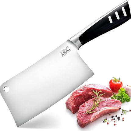 LDC Meat Cleaver Heavy-Duty 7" Inch Knife - High-Carbon Stainless Steel Chef Knife for Meat and Vegetables - Butcher Bone Cutting Knife for Home and Restaurant Use