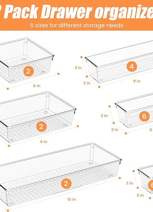 Criusia 22 Pcs Drawer Organizer Bins, Acrylic Non Slip Kitchen Drawer Organizers Storage Tray Divider, Multifunctional Storage for Cosmetics, Bathroom, Tools, Kitchen and Office