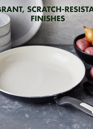 GreenPan Rio Hard Anodized Healthy Ceramic Nonstick, 7" 9.5" and 11" 3 Piece Frying Pan Skillet Set, Soft Grip Handle, PFAS-Free, Dishwasher Safe, Oven Safe, Black