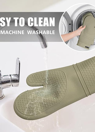 Rorecay 6pcs Oven Mitts and Pot Holders Sets Heat Resistant 500 Degrees, Extra Long Silicone Oven Gloves Non-Slip Potholders Hot Pads for Kitchen Baking Cooking, Quilted Liner, Martini Olive