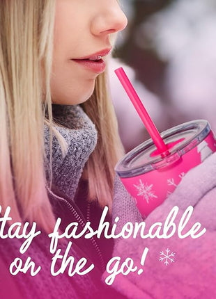 Dragon Glassware x Barbie Vacuum Insulated Stainless Steel Tumbler with Lid and Straw - Festive Holiday Travel Coffee Tumbler Cup to Keep Drinks Hot or Cold, Fits Cup Holders - Christmas Theme