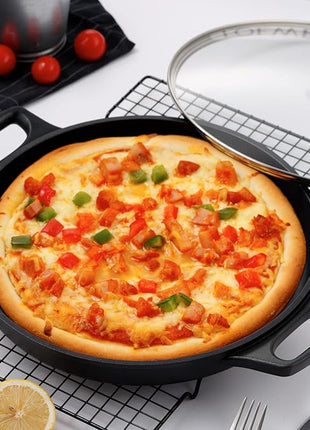 S·KITCHN Cast Aluminum Griddle Pan for Stovetop with Lid - Lighter than Cast Iron Skillet,Round Frying Pans Nonstick Grill Pan Dishwasher & Oven Safe,12IN