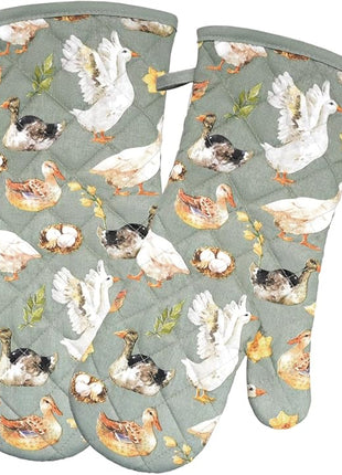 Oven Mitts Cotton Fashion Cute Teal Design 1pair Heat Resistant Oven Gloves Safe Cooking Baking Grilling Barbecue Machine Washable Pot Holders (Teal)