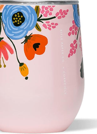 Corkcicle Stemless Insulated Wine Glass Tumbler - Keeps Beverages Cold 6 Hrs Hot 3 Hrs - Stainless Steel - Easy-Grip - Gift for Mom - Great for Mother's Day or Christmas - 12 oz - Blush Lively Floral
