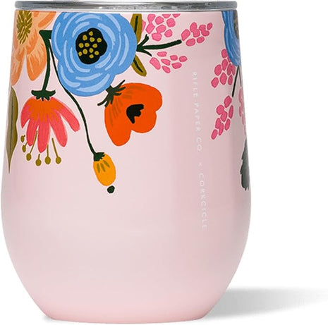 Corkcicle Stemless Insulated Wine Glass Tumbler - Keeps Beverages Cold 6 Hrs Hot 3 Hrs - Stainless Steel - Easy-Grip - Gift for Mom - Great for Mother's Day or Christmas - 12 oz - Blush Lively Floral
