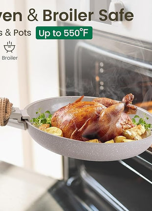 Chef Power Ceramic Nonstick Pots and Pans Set 19 Piece with Detachable Handle, Induction Dishwasher Oven Safe Cookware Set, RV Kitchen Set Removable Handle, Mocca Taupe