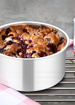 TeamFar 6 Inch Cake Pan, 6” x 3” Deep Round Cake Pan Tier Baking Pans Set Stainless Steel, For Baking Steaming Serving, Healthy & Toxic Free, Deep & Straight Size, Oven & Dishwasher Safe - Set of 4