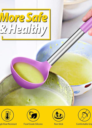 Pack of 2 Ladle Spoon,Silicone Large Spoon for Soup,Non Stick Kitchen Utensils with High Heat Resistant,BPA Free Perfect Kitchen Tools for Cooking, Stirring,Serving Soups (PINK-PURPLE)