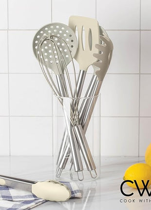 COOK WITH COLOR Silicone Cooking Utensils, Kitchen Utensil Set, Easy to Clean Silicone Kitchen Utensils, Cooking Utensils for Nonstick Cookware, Kitchen Gadgets Set, 10 Pieces, Brown