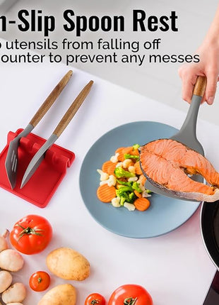 Zulay Kitchen Silicone Utensil Rest with Drip Pad for Multiple Utensils - BPA-Free, Heat-Resistant Spoon Rest & Spoon Holder for Stove Top - Kitchen Utensil Holder for Ladles & Tongs - Red