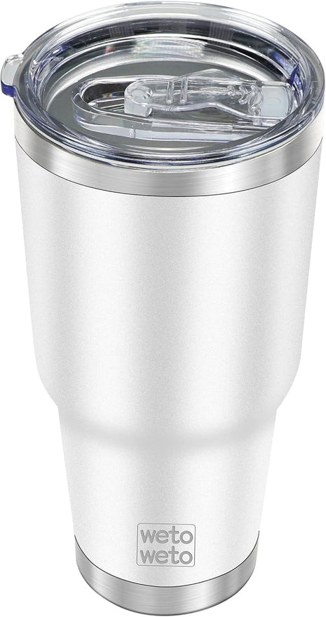 WETOWETO 30oz Tumbler, Stainless Steel Vacuum Insulated Water Coffee Tumbler Cup, Double Wall Powder Coated Spill-Proof Travel Mug Thermal Cup for Home Outdoor (White, 1 Pack)