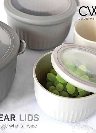 COOK WITH COLOR Prep Bowls with Lids- Wide and Deep Nesting Plastic Small Mixing Bowl Set with Lids, 8 Piece Set - Deep Bowls, Gray